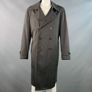 ARMANI COLLEZIONI Size 46 Grey Charcoal Twill Wool Cotton Double Breasted Coat